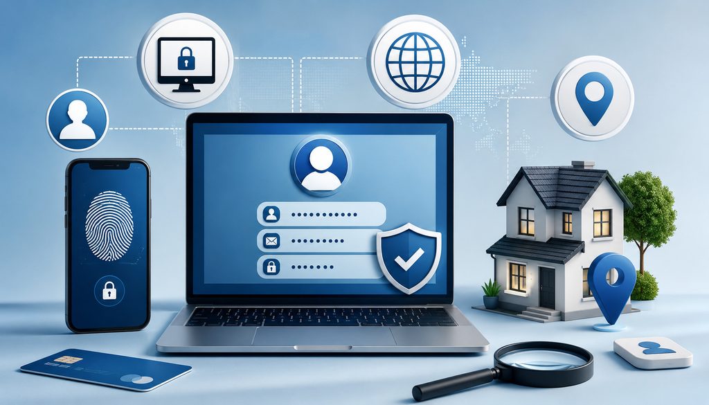 Customer account, device, IP, and address verification evidence illustration
